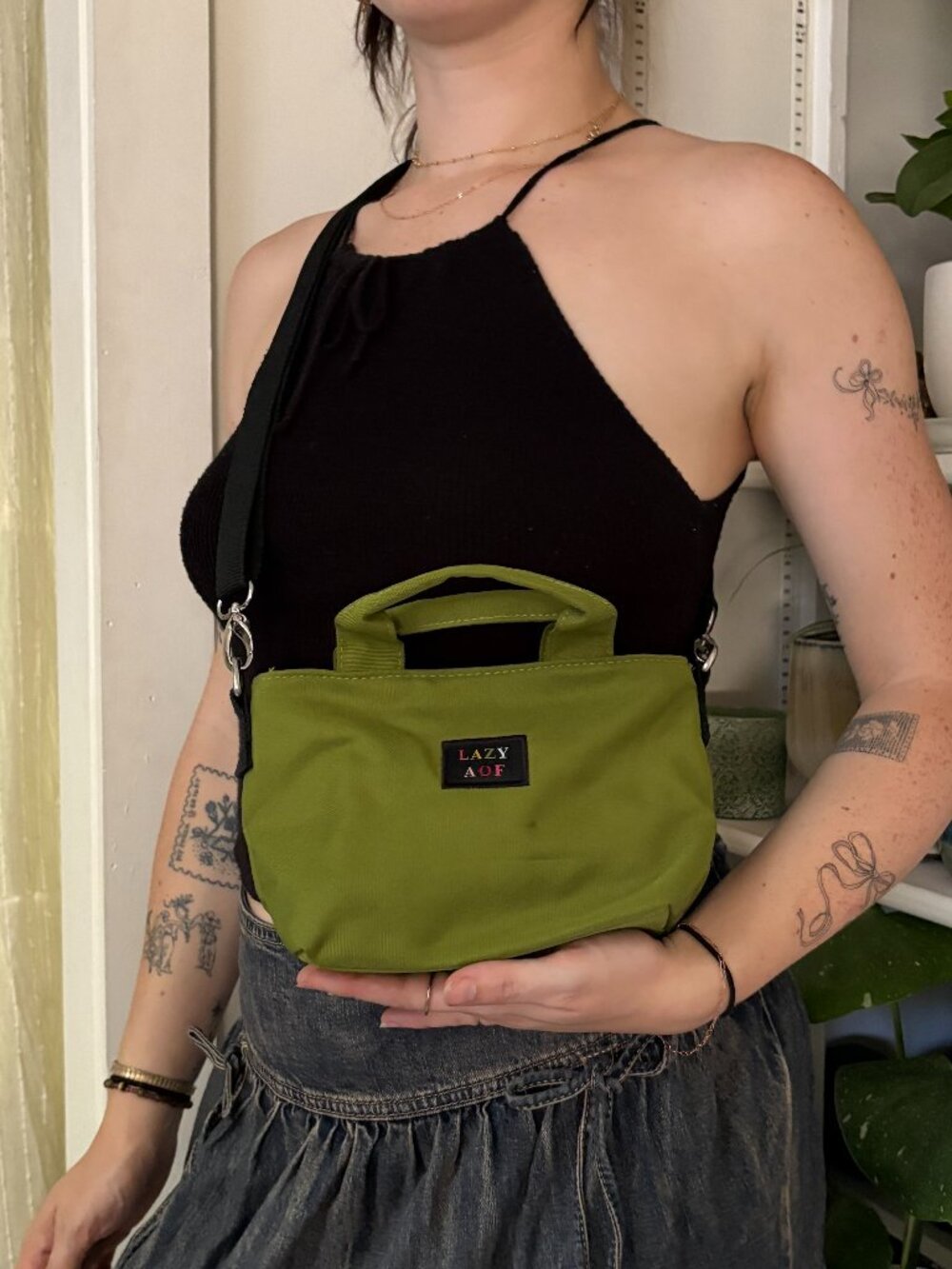 Lazy Oaf Green Typo Mini Bag